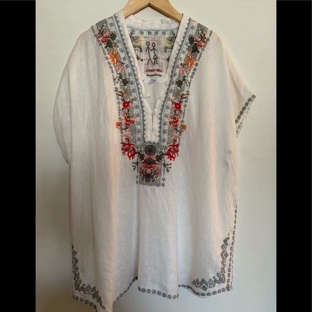 Johnny Was Embroidered Linen Top XS
